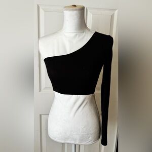 Black asymmetrical shoulder crop top, perfect for summer, festivals and parties